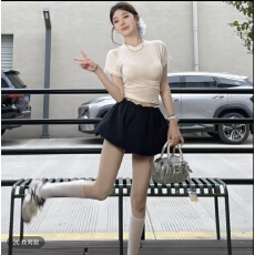 批发媛媛 白色蕾丝边圆领打底衫纯欲上衣+花苞裙假两件松紧腰半身裙裤