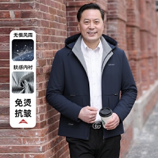 批发实拍秋冬季新款男士外套中老年爸爸装<b class='q'>商务</b>休闲可拆卸连帽纯色夹克