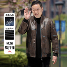 批发秋冬季新款中老年外套爸爸装<b class='q'>商务</b><b class='q'>休闲</b>时尚立领皮质花纹夹克外套男