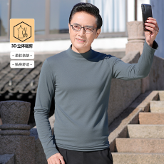 批发秋冬新款男士打底衫德绒中领中老年爸爸装商务休闲内搭长袖上衣