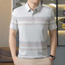 批发2026夏季新款<b class='q'>中年</b><b class='q'>男士</b>翻领短袖polo衫宽松高档条纹半袖爸爸装上衣