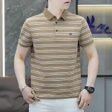 批发2026夏季新款<b class='q'>中年</b><b class='q'>男士</b>翻领短袖polo衫宽松高档条纹半袖爸爸装上衣