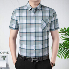 批发冰丝<b class='q'>男士</b>短袖<b class='q'>衬衫</b>男夏季新款薄款垂感高档<b class='q'>衬衣</b>中年爸爸装无痕寸衫