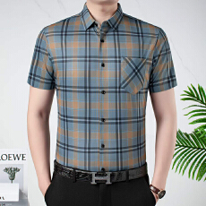 批发冰丝<b class='q'>男士</b>短袖<b class='q'>衬衫</b>男夏季新款薄款垂感高档<b class='q'>衬衣</b>中年爸爸装无痕寸衫