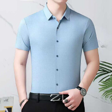 批发冰丝<b class='q'>男士</b>短袖<b class='q'>衬衫</b>男夏季新款薄款垂感高档<b class='q'>衬衣</b>中年爸爸装无痕寸衫
