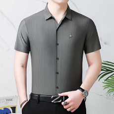 批发冰丝<b class='q'>男士</b>短袖<b class='q'>衬衫</b>男夏季新款薄款垂感高档<b class='q'>衬衣</b>中年爸爸装无痕寸衫