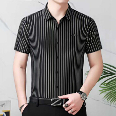 批发冰丝<b class='q'>男士</b>短袖<b class='q'>衬衫</b>男夏季新款薄款垂感高档<b class='q'>衬衣</b>中年爸爸装无痕寸衫