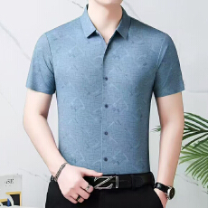批发冰丝<b class='q'>男士</b>短袖<b class='q'>衬衫</b>男夏季新款薄款垂感高档<b class='q'>衬衣</b>中年爸爸装无痕寸衫