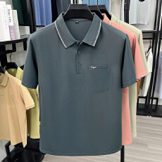 批发高端冰丝短袖<b class='q'>T</b><b class='q'>恤</b><b class='q'>男士</b>中年商务休闲透气凉感polo衫半袖上衣真口袋