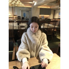 批发蝶宝嘻 复古仿水貂轻奢皮毛一体真<b class='q'>狐狸毛</b>领环保皮草毛毛外套女冬