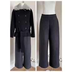 批发cookadaily人鱼 秋冬仿毛呢加厚显瘦宽松休闲百搭直筒阔腿长裤