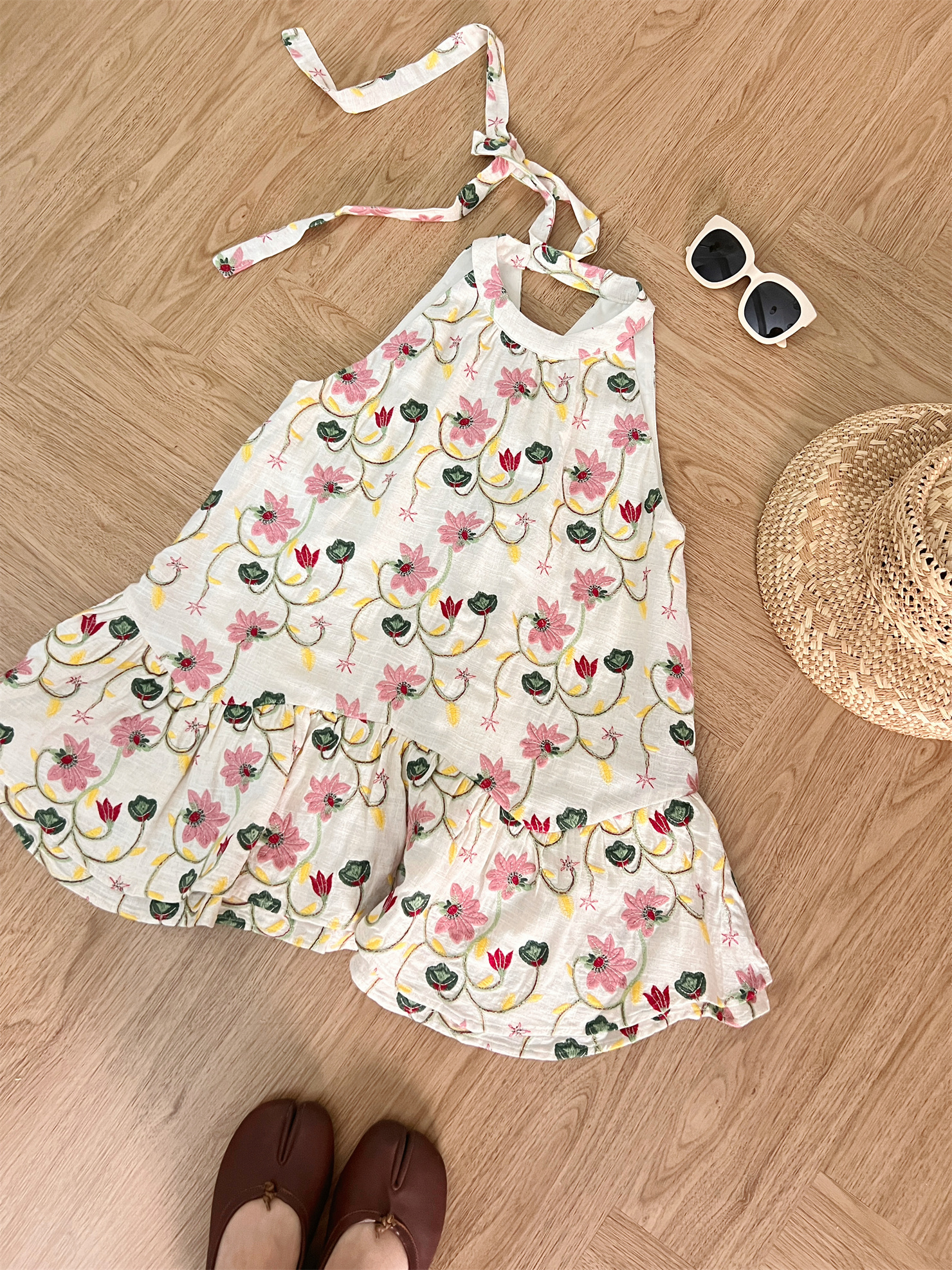 im ~까지 안개 남자 산 사쿠라 무거운 작업 자수 행침 목 슬립 여성 불규칙 프릴 루즈핏 한 마디 민소매 맨위