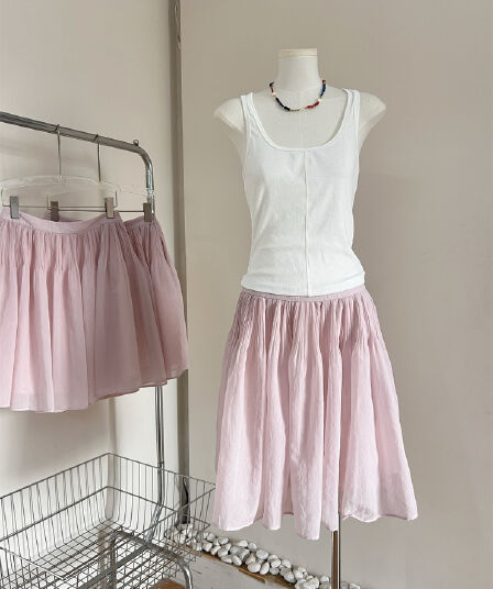 puki 클래식 무거운 작업 발레 퍼프 우산 치마 단어 Pleat Tulle 미니멀리즘 반신 스커트