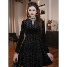 批发2025 <b class='q'>欧洲站</b>黑色<b class='q'>连衣裙</b>女豹纹梨型身材遮胯小个子收腰显瘦a字裙