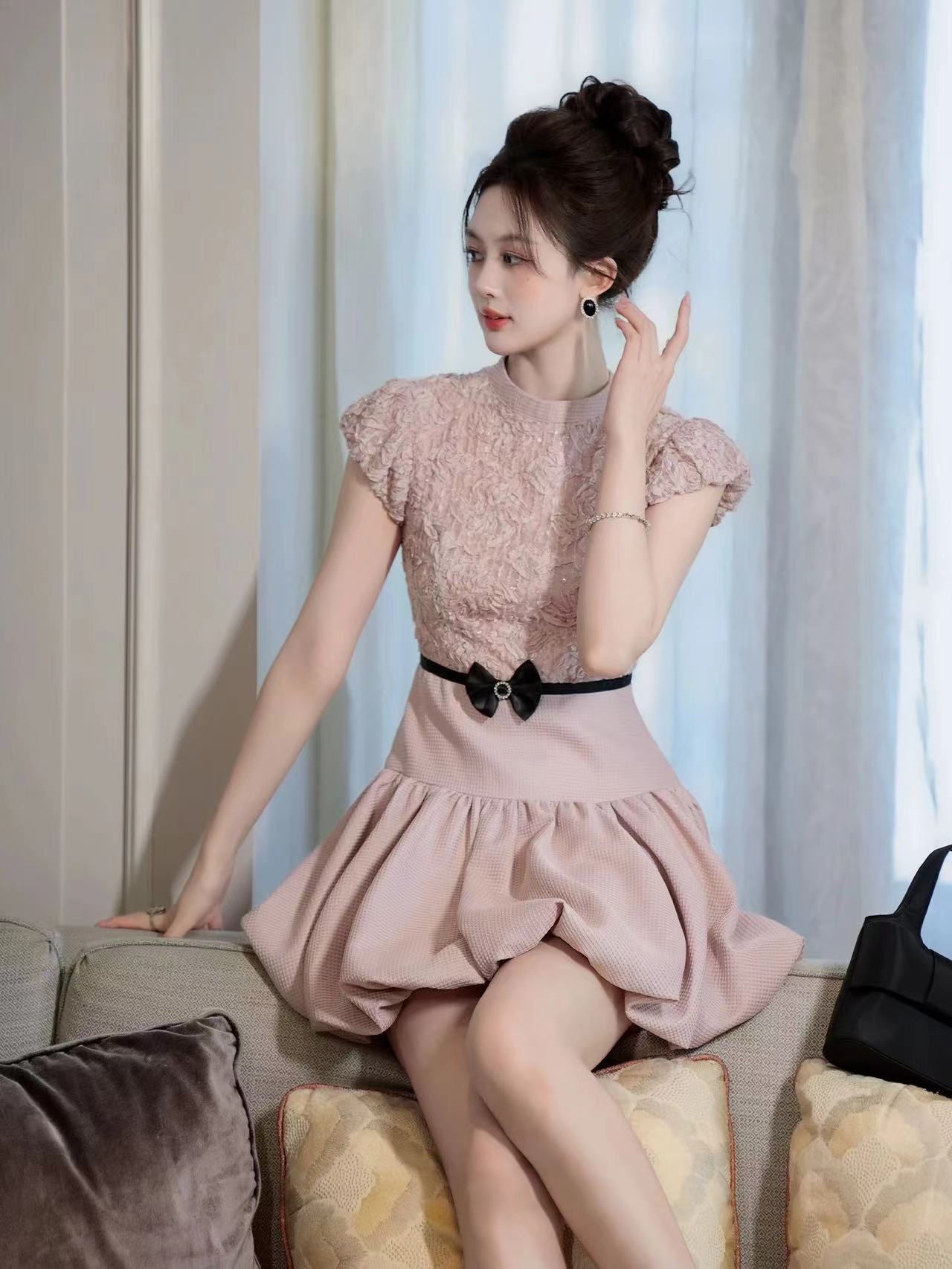 유럽 역 핑크색 꽃밭 치마 여성 드레스 여름 달콤함 작은 청신 레이스 몸매 가꾸기 아름다운 생일 예복 치마