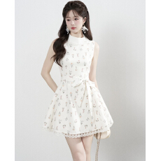 批发甜美法式印花无袖背心连衣裙女夏季高级感富家千金风a字裙