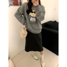 批发秋冬新款针织衫短款卡通内搭上衣圆领女装宽松套头韩系毛衣