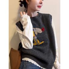 批发<b class='q'>韩版</b>慵懒风小狗提花针织无袖马甲女秋冬季叠穿减龄百搭通勤背心