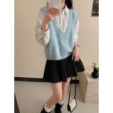 批发法式蕾丝拼接叠穿针织<b class='q'>马甲</b>女2025秋冬款宽松休闲V领背心