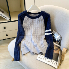 批发实拍 时尚<b class='q'>休闲</b>百搭撞色套头加厚麻花毛衣针织衫女上衣打底衫内搭