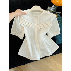 批发实拍 <b class='q'>设计</b>小众提花甜美学院风短袖衬衫女上衣洋气