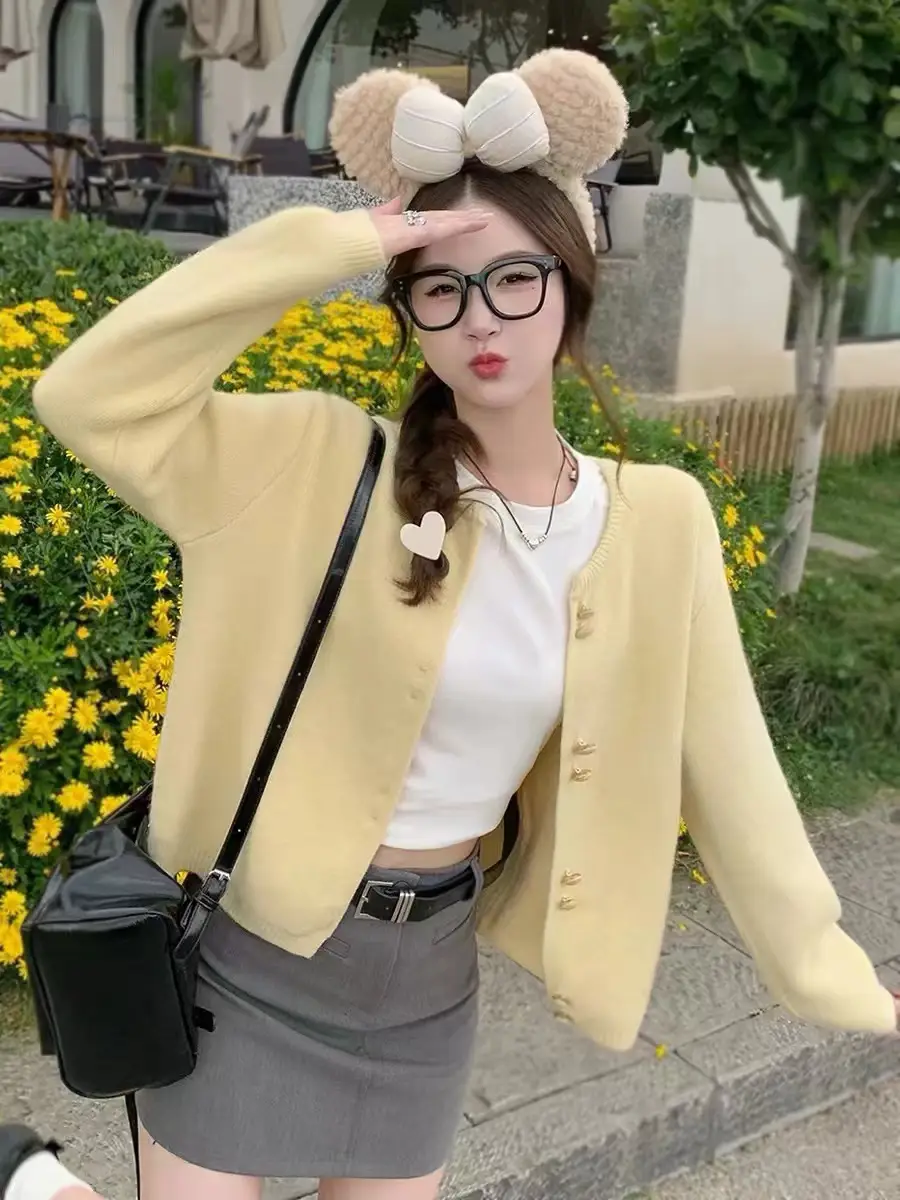 샤넬풍 라운드넥 울 니트 카디건 상세 이미지 5