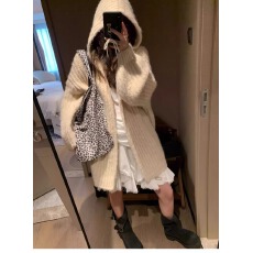 批发慵懒感软糯连帽毛衣外套女2025秋冬韩系宽松中<b class='q'>长款</b><b class='q'>针织</b>外搭大衣厚