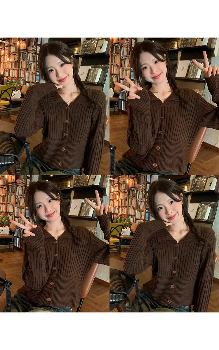 레이스 디테일 울 가디건 상세 이미지 3