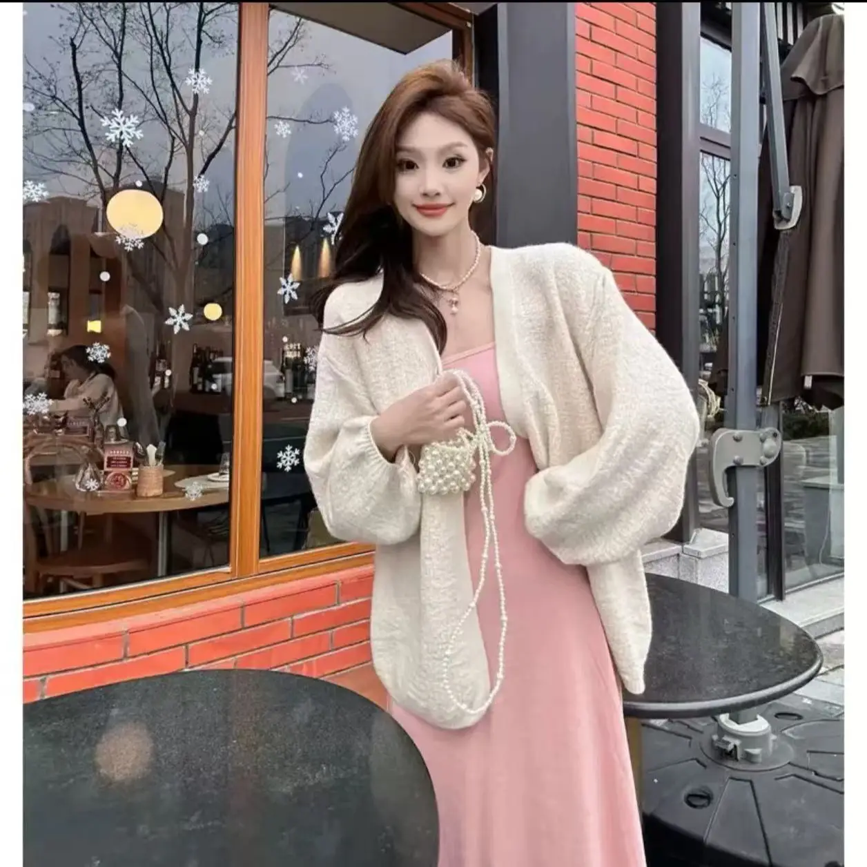 울 루즈핏 퍼프소매 가디건 상세 이미지 1