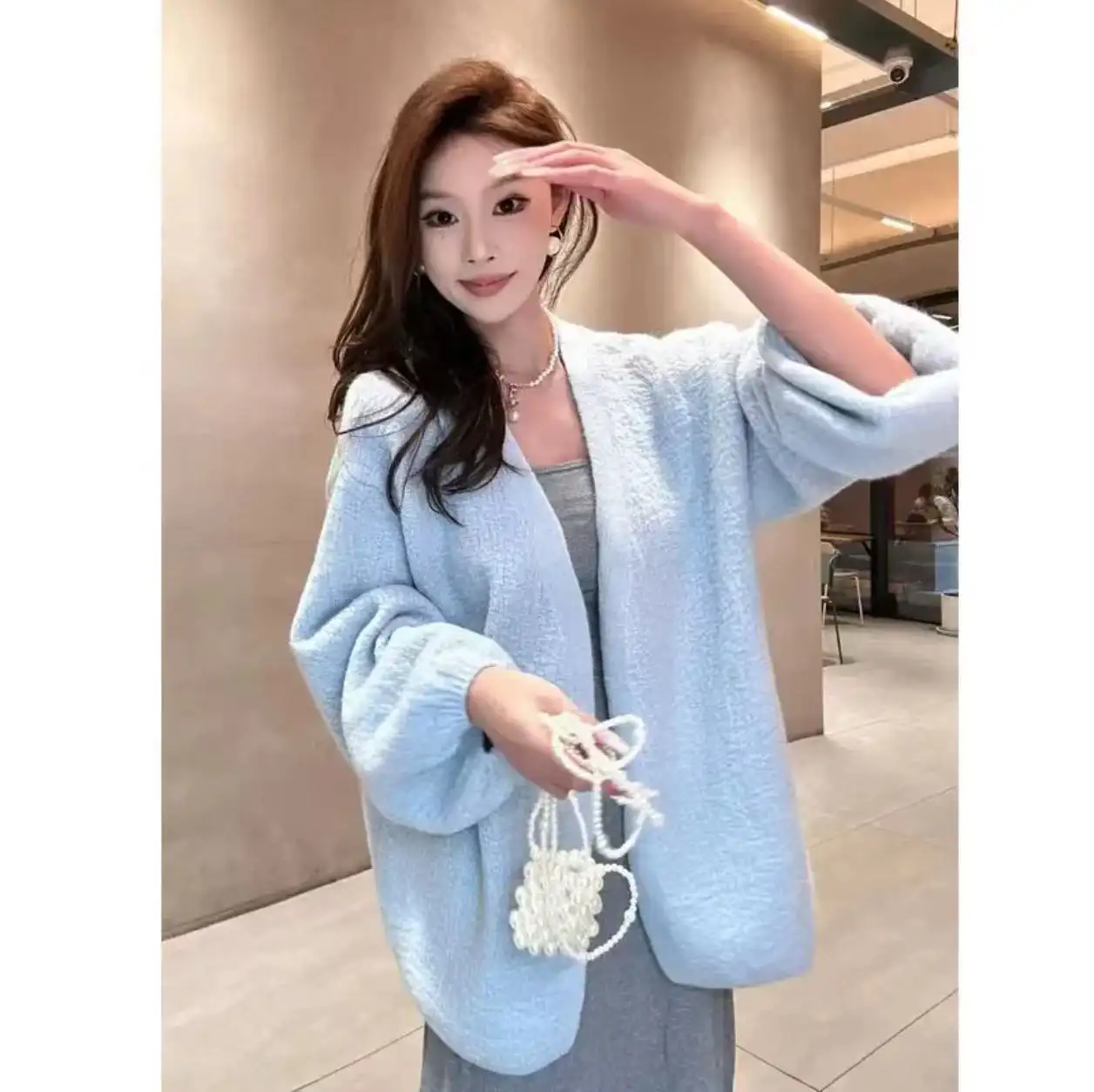 울 루즈핏 퍼프소매 가디건 상세 이미지 3