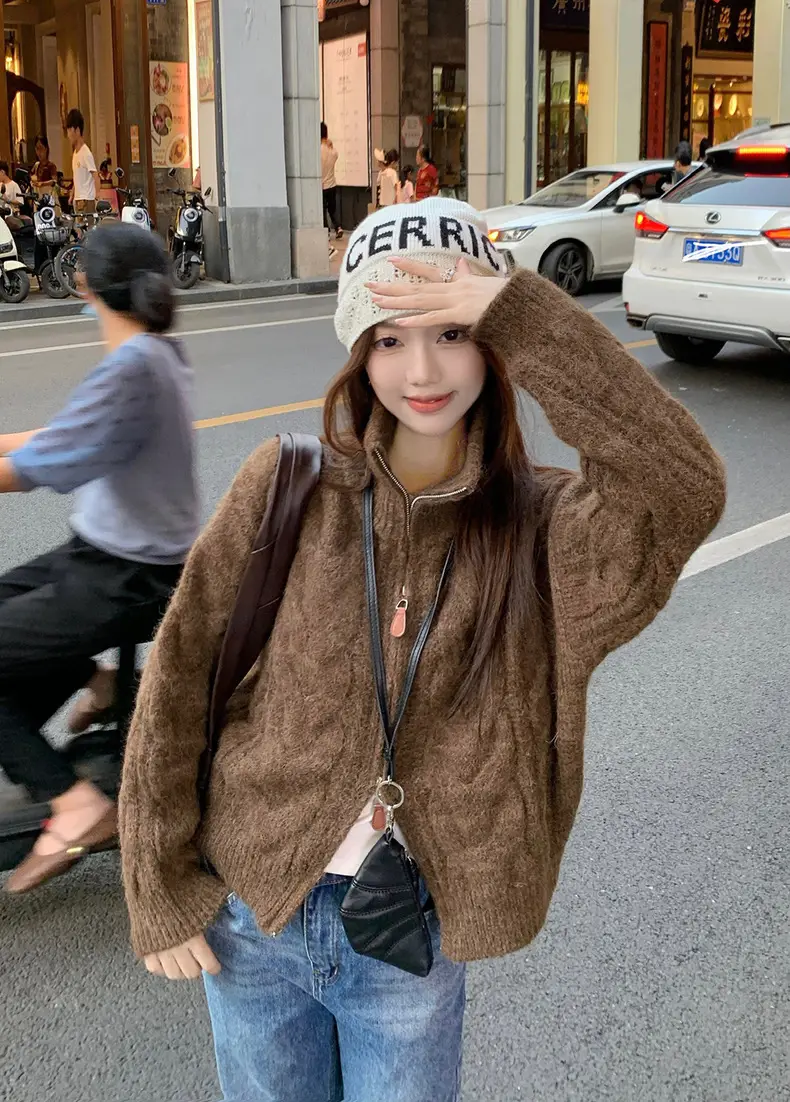 레트로 루즈핏 더블 지퍼 울 가디건 상세 이미지 1