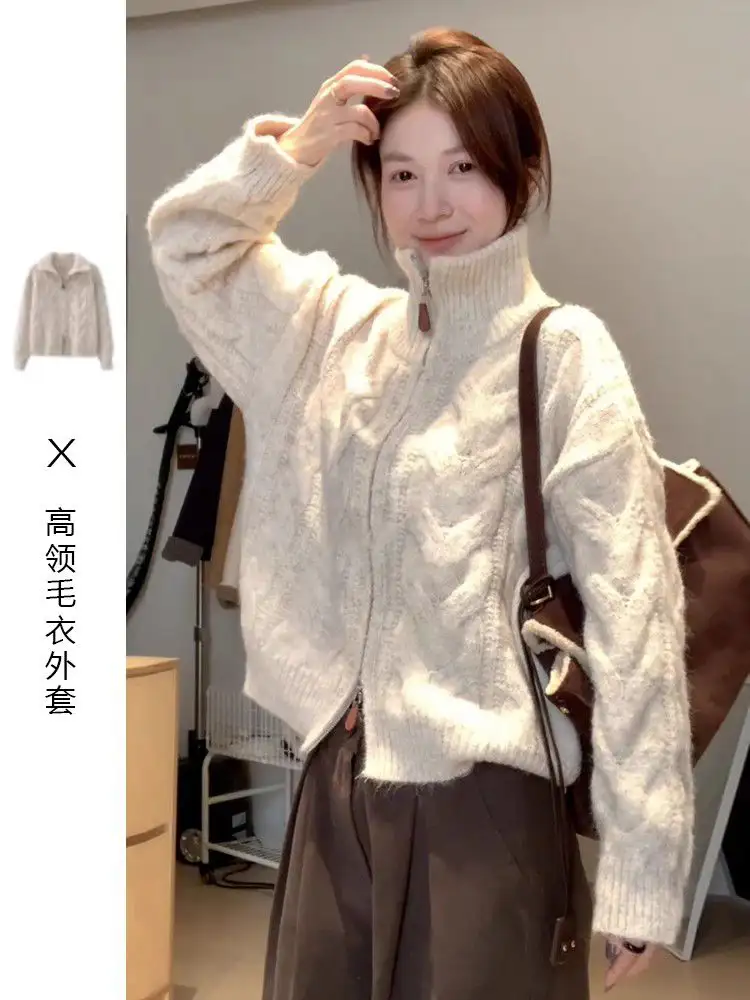 레트로 루즈핏 더블 지퍼 울 가디건 상세 이미지 2