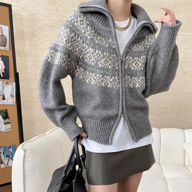 레트로 루즈핏 폴드 칼라 페어아일 가디건 상세 이미지 4