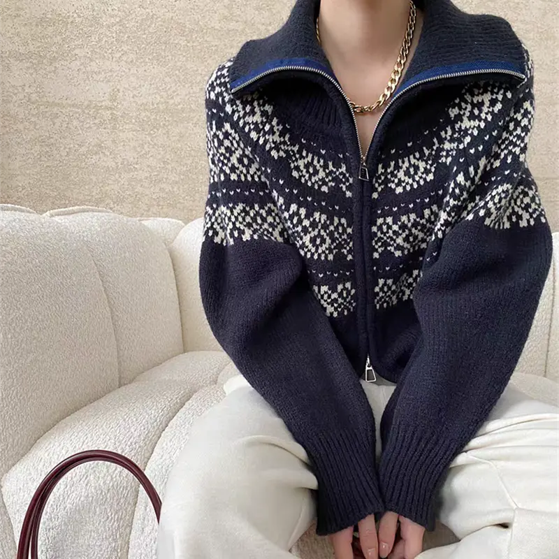 레트로 루즈핏 폴드 칼라 페어아일 가디건 상세 이미지 5