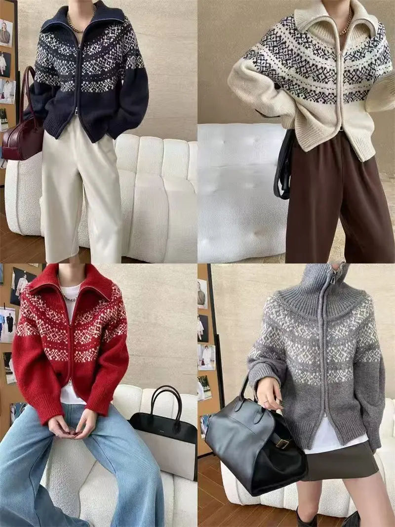레트로 루즈핏 폴드 칼라 페어아일 가디건 상세 이미지 6