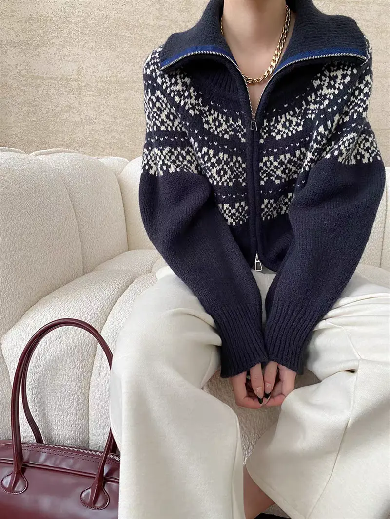 레트로 루즈핏 폴드 칼라 페어아일 가디건 상세 이미지 8