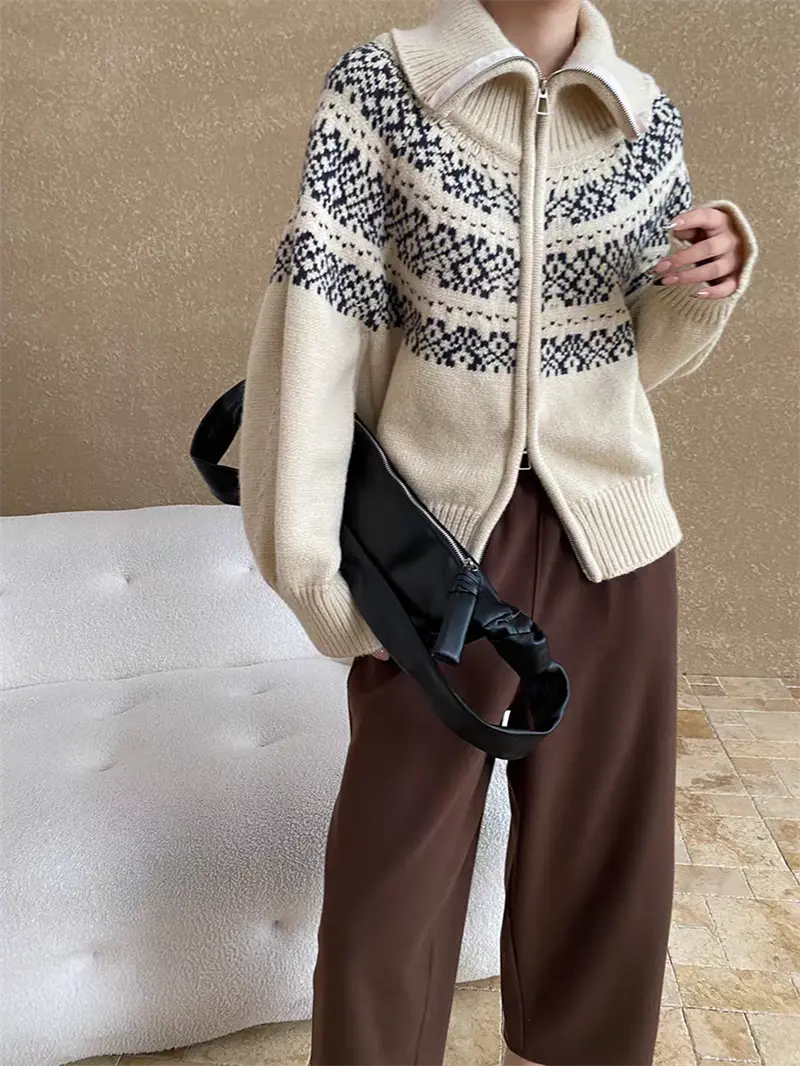 레트로 루즈핏 폴드 칼라 페어아일 가디건 상세 이미지 9