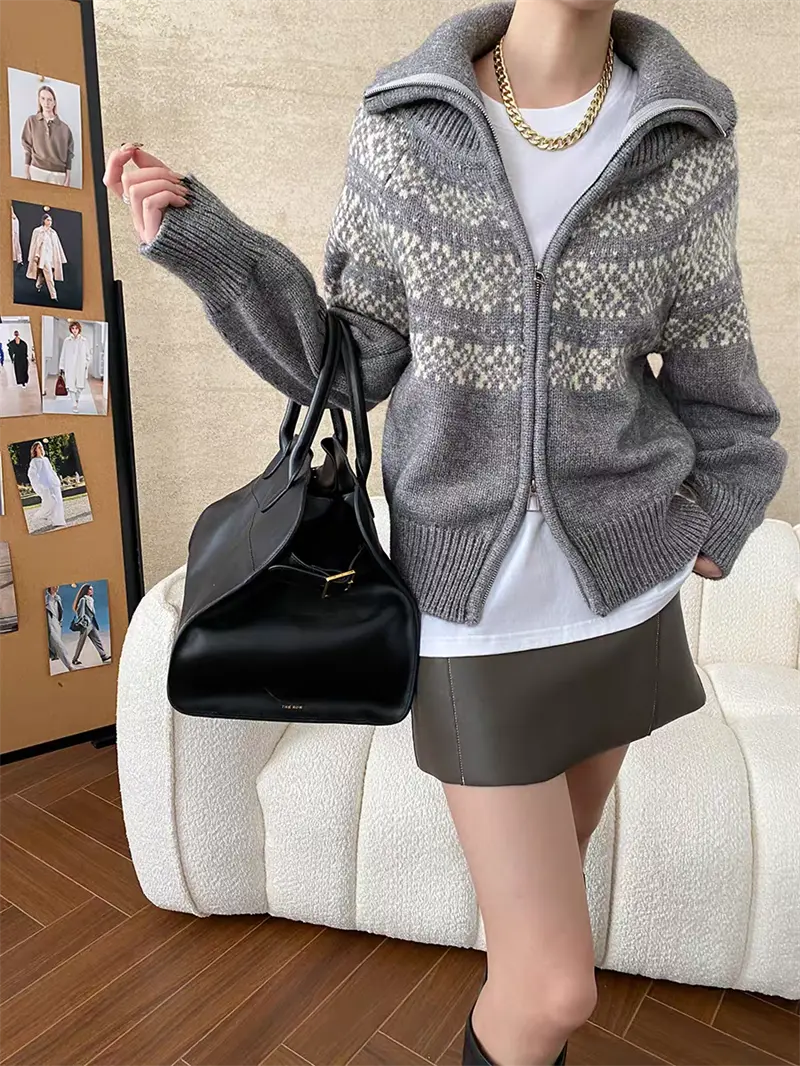 레트로 루즈핏 폴드 칼라 페어아일 가디건 상세 이미지 15