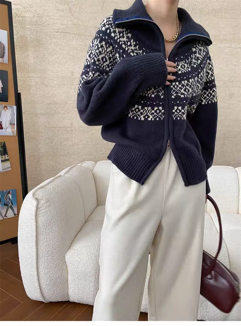 레트로 루즈핏 폴드 칼라 페어아일 가디건 상세 이미지 20