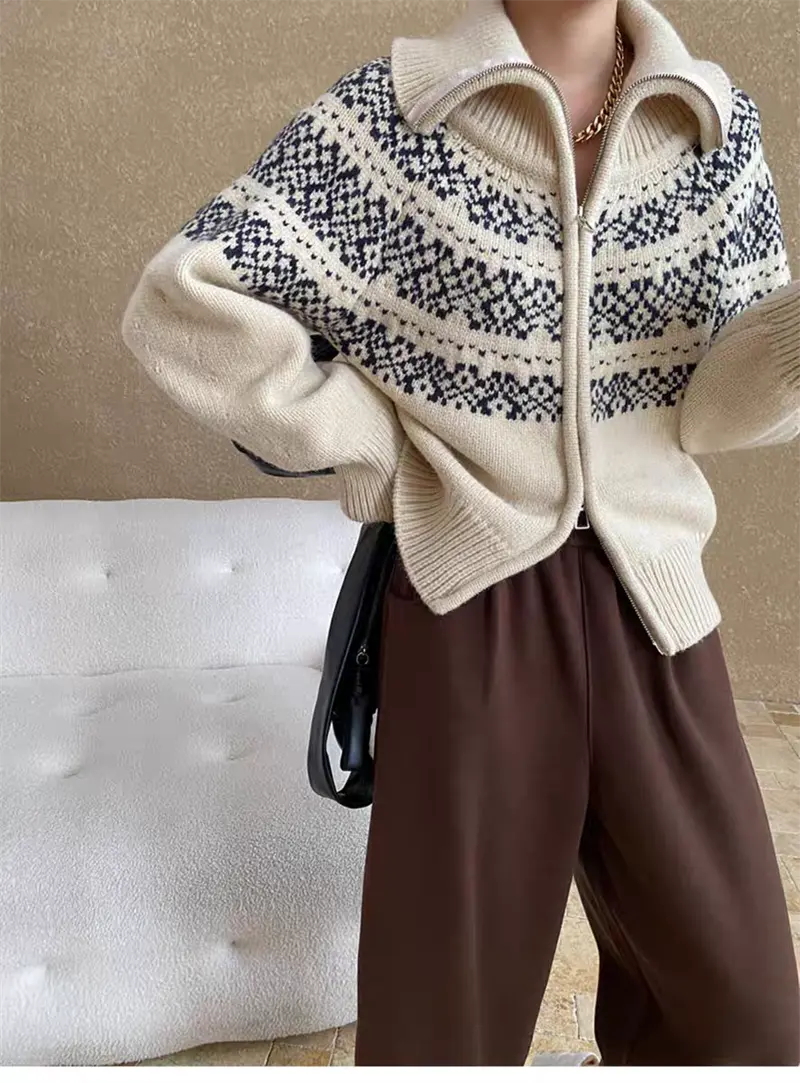 레트로 루즈핏 폴드 칼라 페어아일 가디건 상세 이미지 23