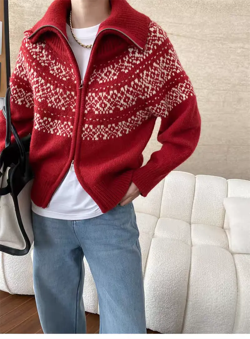 레트로 루즈핏 폴드 칼라 페어아일 가디건 상세 이미지 29