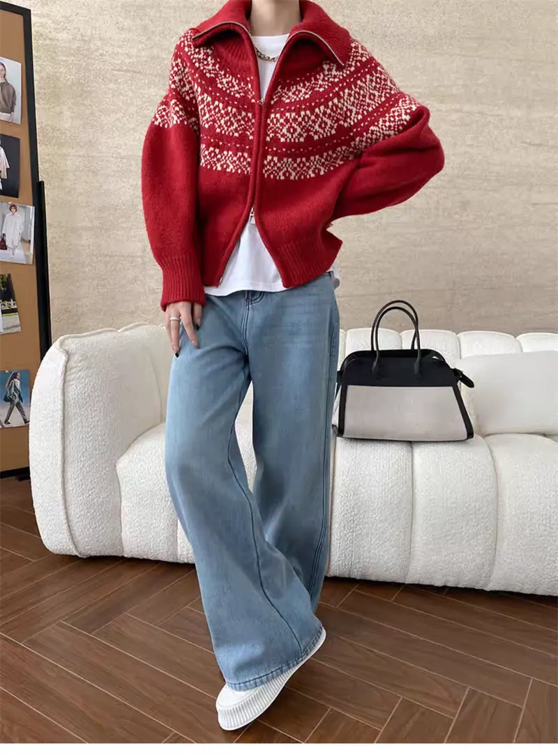 레트로 루즈핏 폴드 칼라 페어아일 가디건 상세 이미지 30