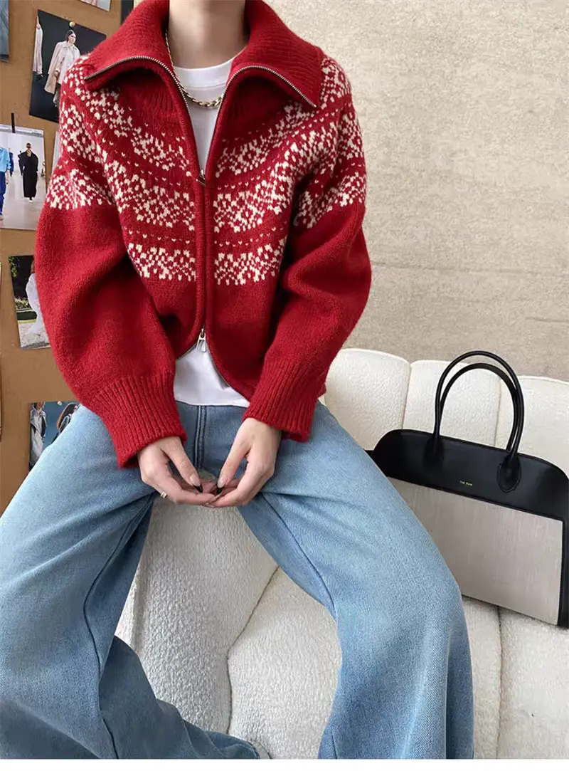 레트로 루즈핏 폴드 칼라 페어아일 가디건 상세 이미지 32