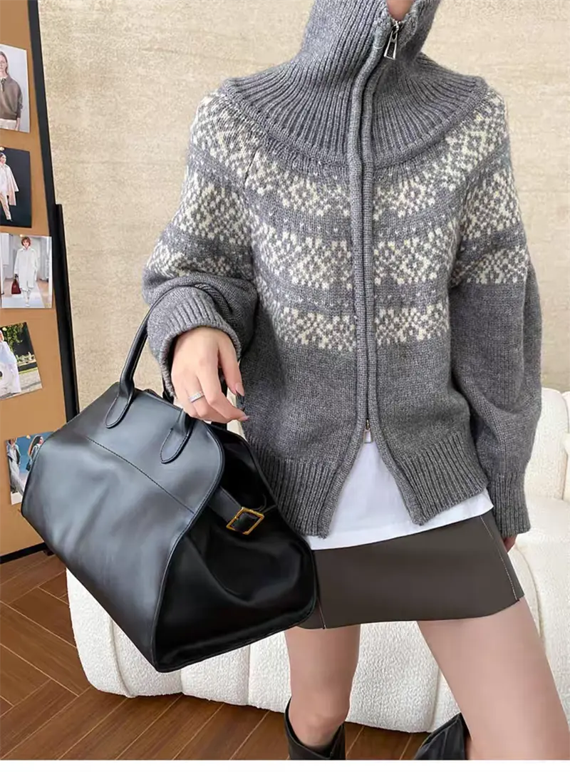 레트로 루즈핏 폴드 칼라 페어아일 가디건 상세 이미지 33
