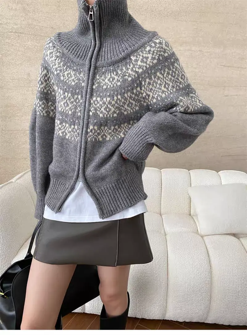 레트로 루즈핏 폴드 칼라 페어아일 가디건 상세 이미지 34
