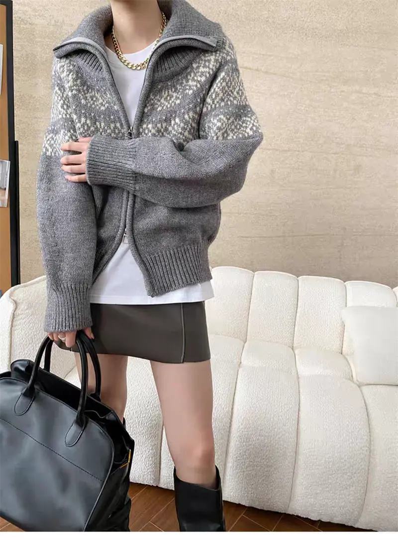 레트로 루즈핏 폴드 칼라 페어아일 가디건 상세 이미지 35