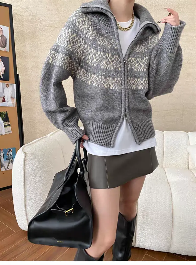 레트로 루즈핏 폴드 칼라 페어아일 가디건 상세 이미지 36