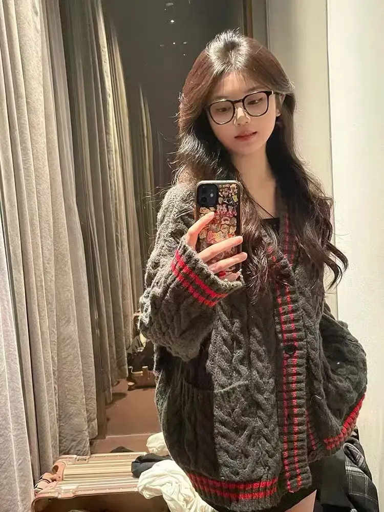 한국인기 프레피 꽈배기 V넥 울 가디건 상세 이미지 6