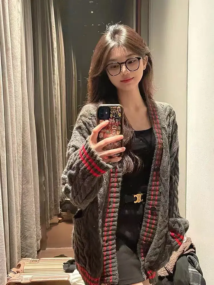 한국인기 프레피 꽈배기 V넥 울 가디건 상세 이미지 7