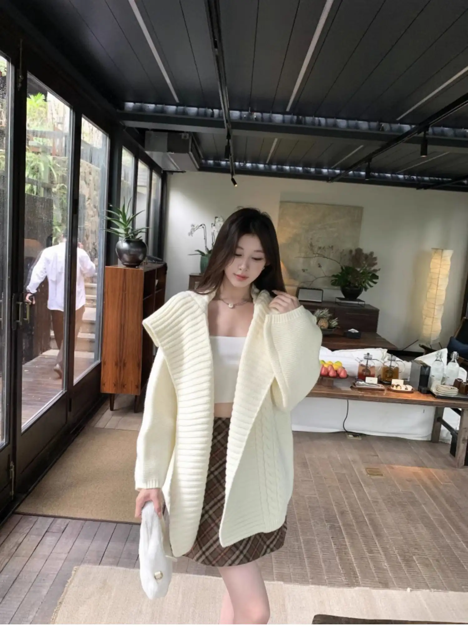 한국인기 폴드 칼라 꽈배기 니트 가디건 상세 이미지 2